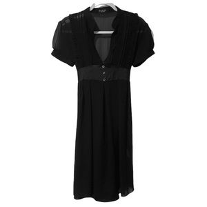 GUCCI Vintage Black Silk Tie Lace Button Detail Short Sleeve Dress